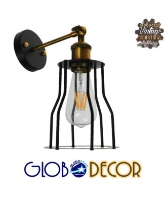 GLOBOSTAR® CATEL 01054 Vintage Φωτιστικό Τοίχου - Απλίκα με Ντουί 1 x E27 AC 220-240V IP20 - Μαύρο & Χρυσό - Μ15 x Π26 x Υ31cm
